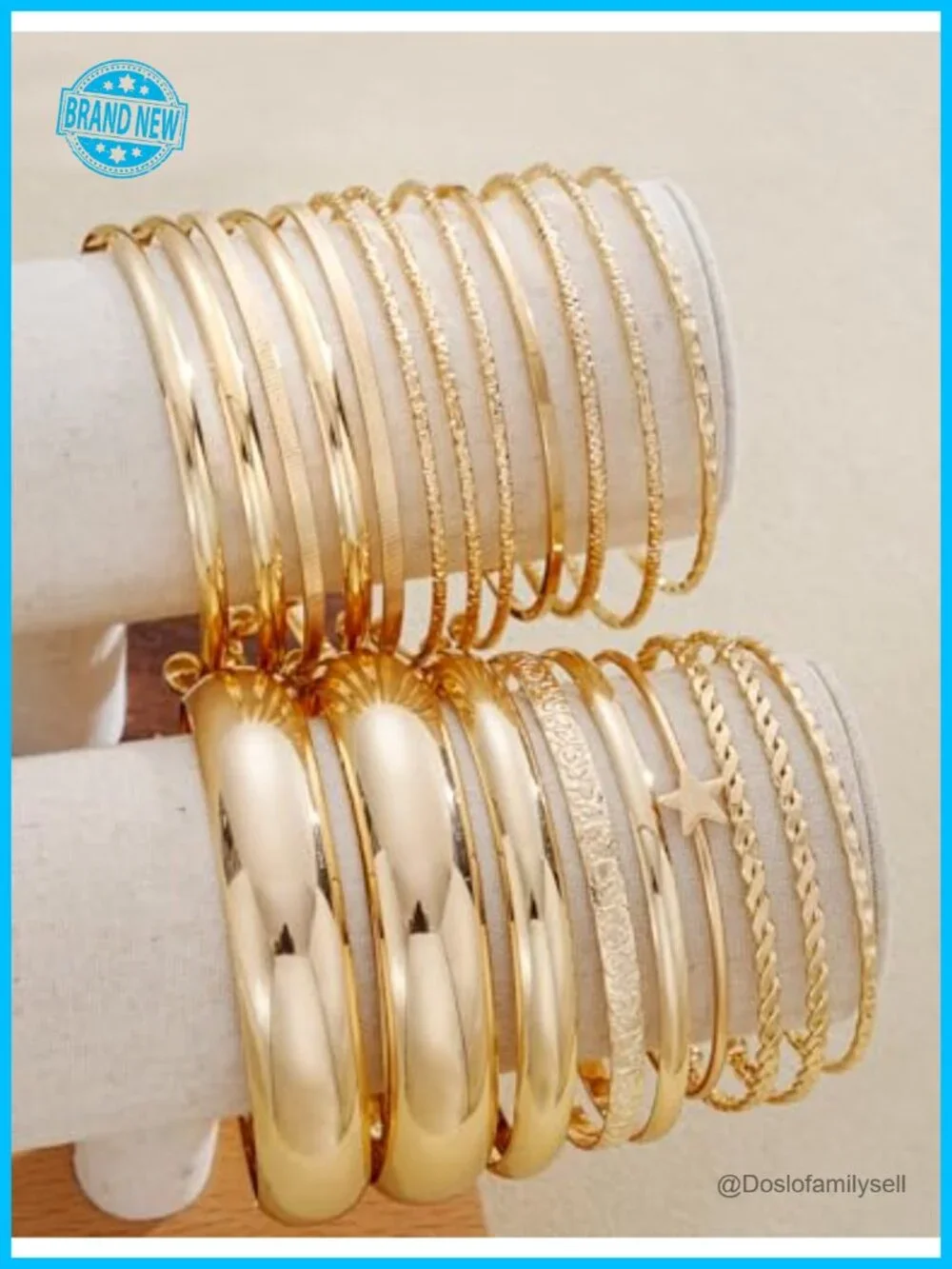 19Pcs Multi Stackable Textured Bangles Set 14K Gold Plated Chunky Bracelet Boho